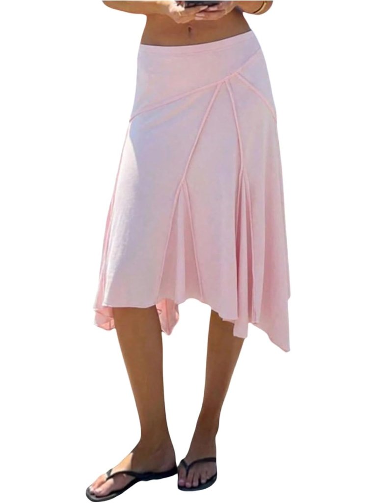 Women's Asymmetrical Midi Skirt Low Rise Flowy Handkerchief Skirt Summer Beach V